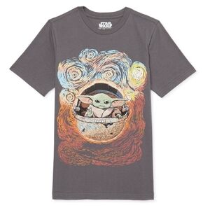 Star Wars Mandalorian Grogu Starry Night Shirt Kids Size Large 10-12 Charcoal